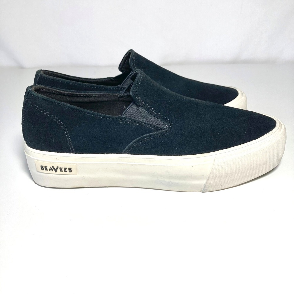 Seavees Baja Slip On Loafer Women 8 Suede Comfort Platform Sneaker Coastal Black